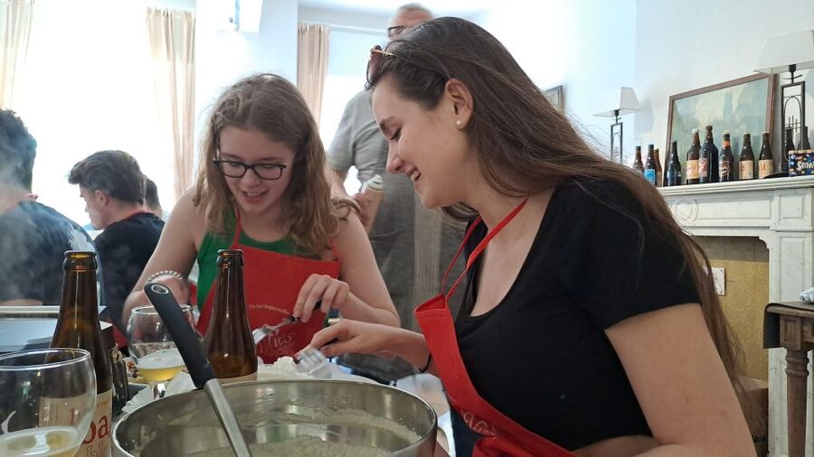 Bruges: Belgian Waffle-Making Workshop with Beer Tasting - Cooking waffles in pairs