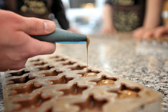 Chocolate Workshop at Choco-Story Brugge - The setup, from aprons to finished chocolates